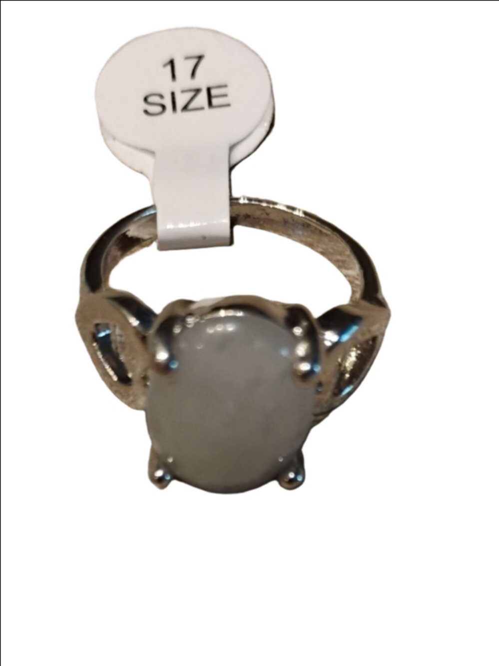 $5 Ring Silver-Plated White/Grey Stone Oval Gemstone Ring Size 7